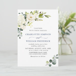 Elegant Eucalyptus White Roses Greenery Wedding Invitation