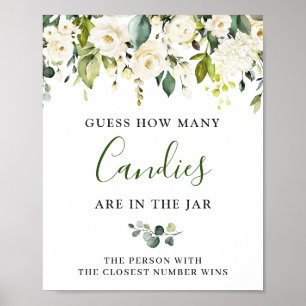 Elegant Eucalyptus White Roses GUESS Sign Poster