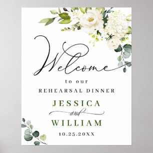 Elegant Eucalyptus White Roses Rehearsal Dinner Poster