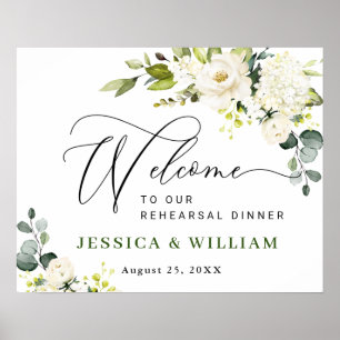 Elegant Eucalyptus White Roses REHEARSAL DINNER Poster