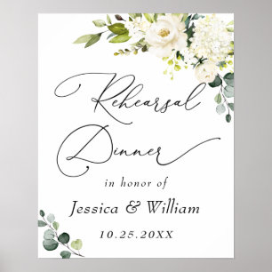 Elegant Eucalyptus White Roses Rehearsal Dinner Poster