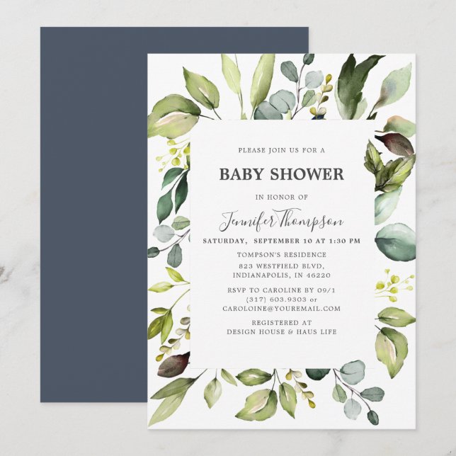 Elegant Eucalyptus with Greenery Baby Shower Invitation (Front/Back)