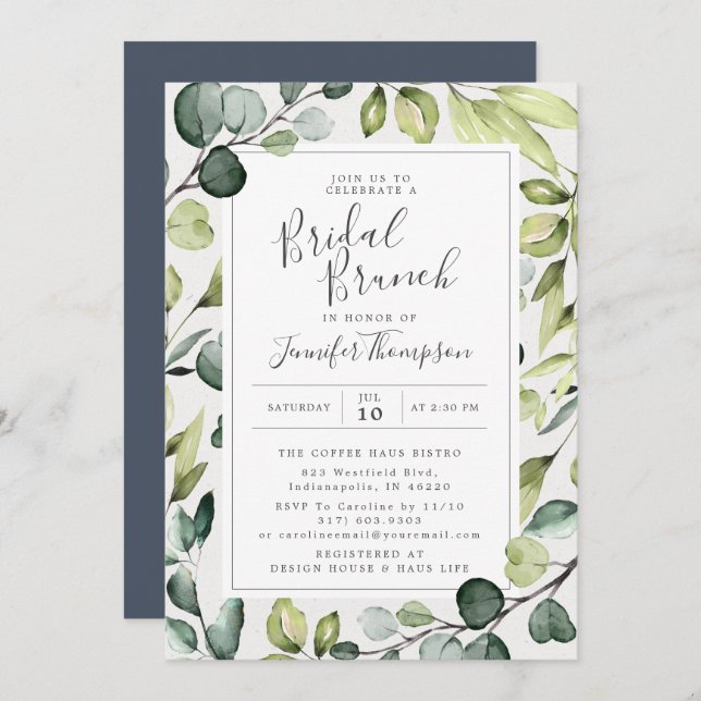 Elegant Eucalyptus with Greenery Bridal Shower Invitation (Front/Back)