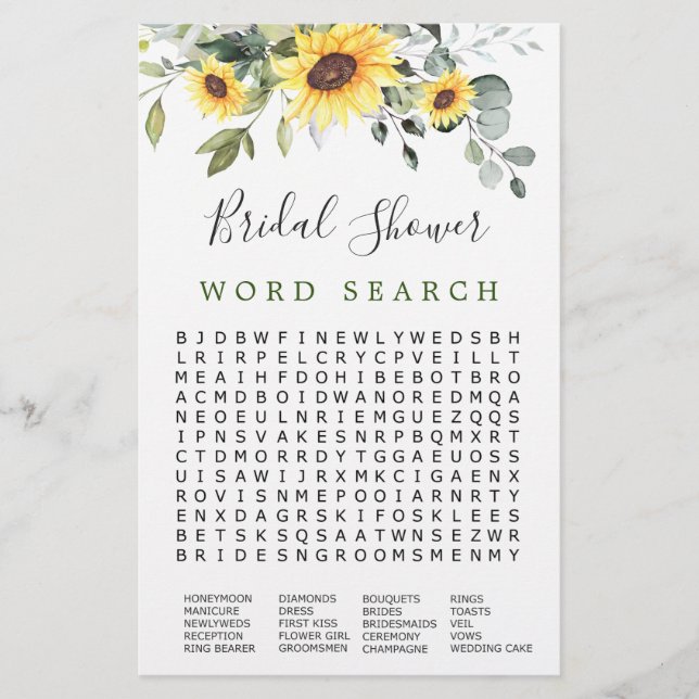 Elegant Eucalyptus Word Search Bridal Shower Game (Front)