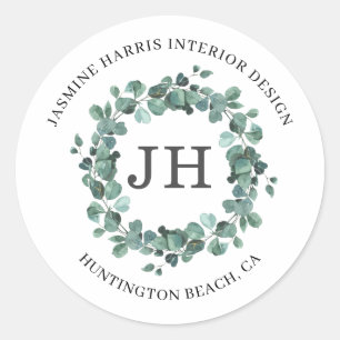 Elegant Eucalyptus Wreath Greenery Monogram Classic Round Sticker