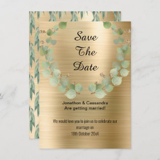 ELEGANT EUCALYPTUS WREATH SAGE GOLD SAVE THE DATE