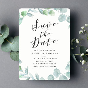 Elegant Eucalyptus Wreath Save the Date Card