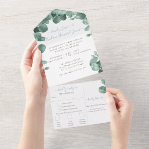 Elegant Eucalyptus Wreath Wedding All In One All I All In One Invitation