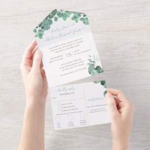 Elegant Eucalyptus Wreath Wedding All In One Invit All In One Invitation