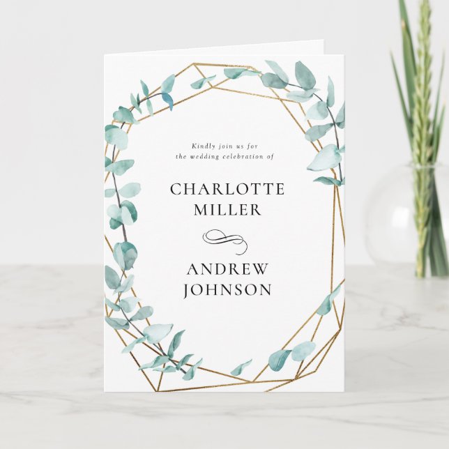 Elegant Eukalyptus Grün Gold Invitation (Front)