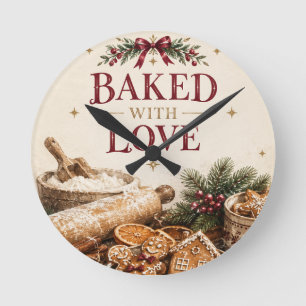 Elegant European Christmas , Gingerbread Bakery  Round Clock