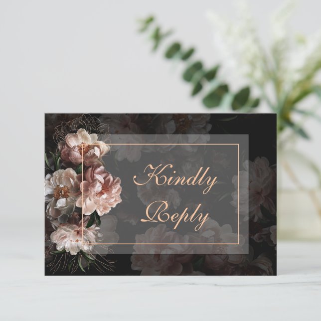 Elegant Evening Rose Gold Wedding RSVP  (Standing Front)