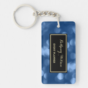 Elegant Event Planner Glamourous Blue Luxe Bokeh Keychain