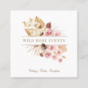 Elegant Event Planner Pink Rose Floral Square Busi Business Card