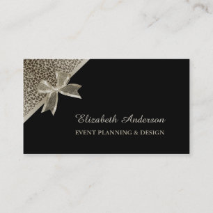 Elegant Event Planner Platinum Leopard Chic Bow Business Card