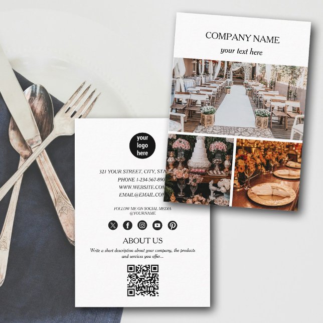 Elegant Event Planning Business 3 Photos QR Code  Card (Elegant Event Planning Business 3 Photos QR Code Business Card)