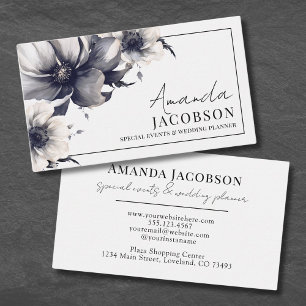 Elegant Event Wedding Planner Black White Floral Business Card