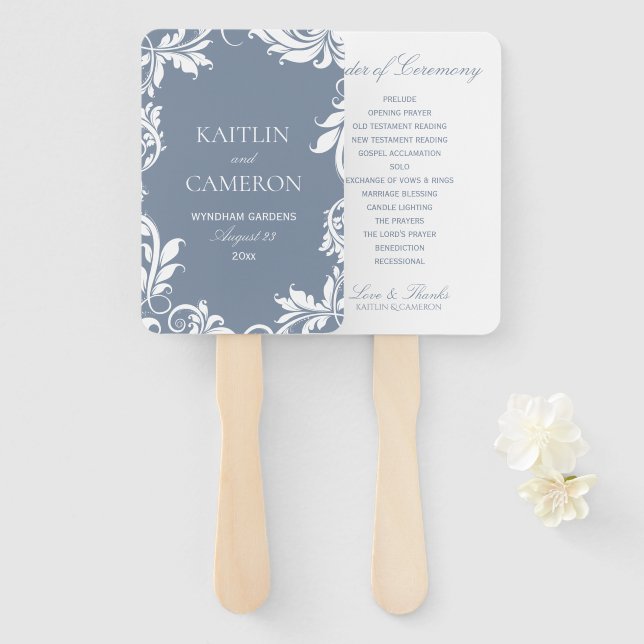 Élégant éventail de programme de mariage | Feuille (Devant et derrière)