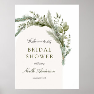 Elegant Evergreen Arch Bridal Shower Welcome Poster