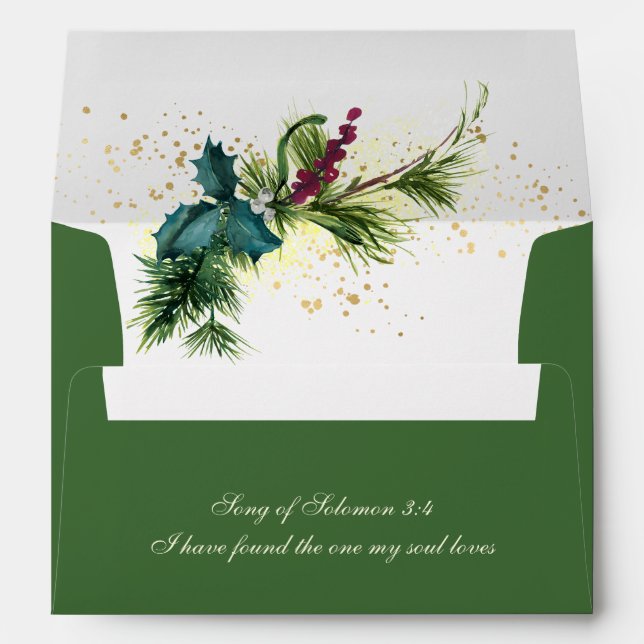 Elegant Evergreen Christmas Return Address Wedding Envelope (Back (Bottom))