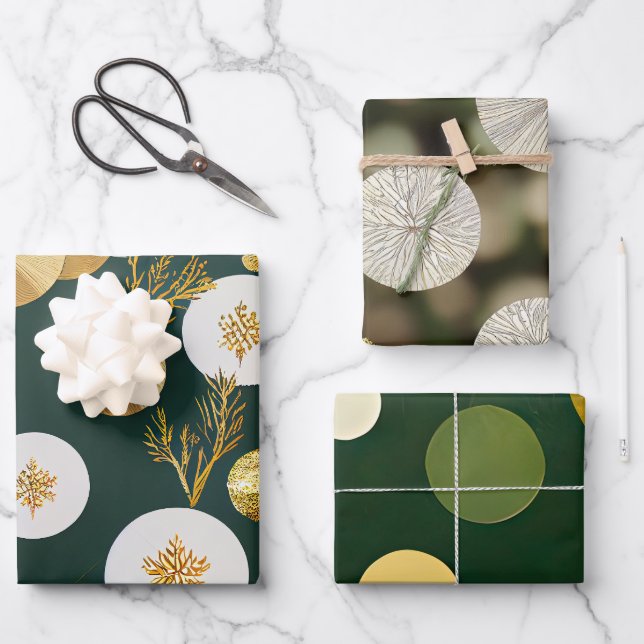 Elegant Evergreen Collection Ivory and Gold  Wrapping Paper Sheet (Front)