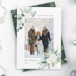 Elegant Evergreen & Cotton Flowers Photo Holiday Card<br><div class="desc">This Christmas | Holiday portrait card features hand-painted winter greenery,  cotton flowers accomplished with golden and watercolor textures.</div>