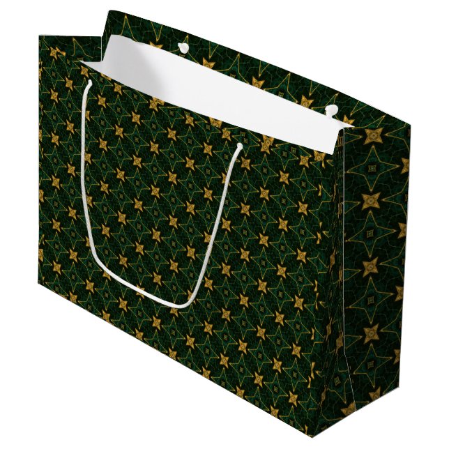Elegant Evergreen Emerald Green and Gold Large Gift Bag (Front Angled)