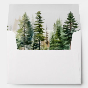Elegant evergreen pine trees wedding envelope