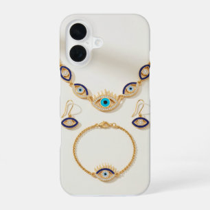 Elegant Evil Eye Jewellery Set Display iPhone 16 Case