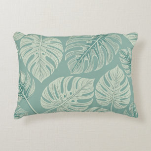 Elegant Exotic Painted Monsteras Accent Pillow