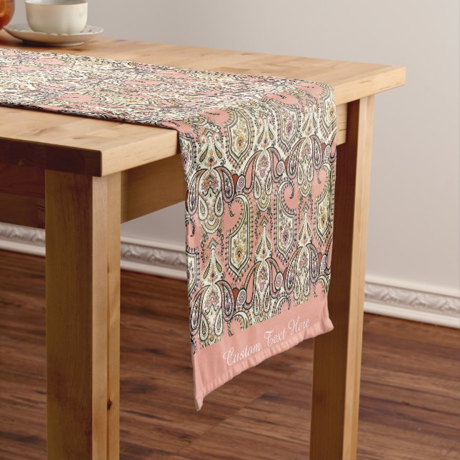 Elegant Exotic Pink Motif Design Personalized Name Short Table Runner (In Situ)