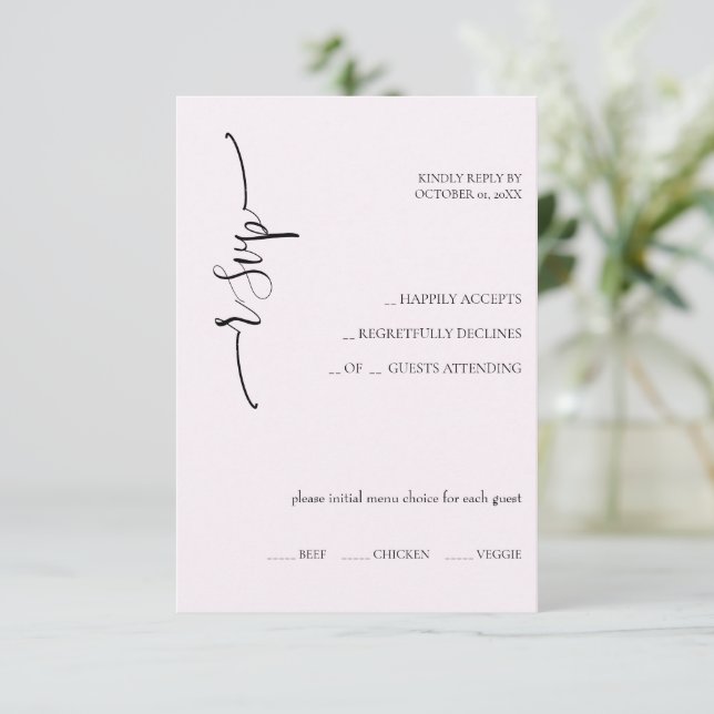 Elegant Exotic Soft Pink Calligraphy RSVP Card (Standing Front)