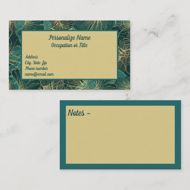 Elegant Exotic Tropical Teal Foliage  Business Card (Front/Back)