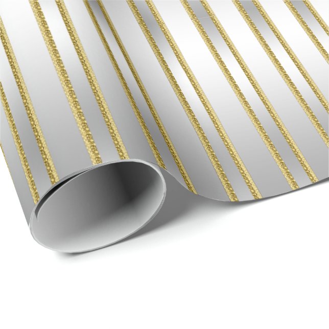 Elegant Exquisite Silver on Silver Stripes Wrapping Paper (Roll Corner)