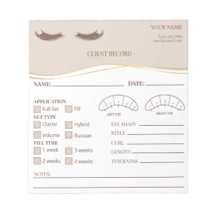 Elegant Eyelash Client Record Form Notepad