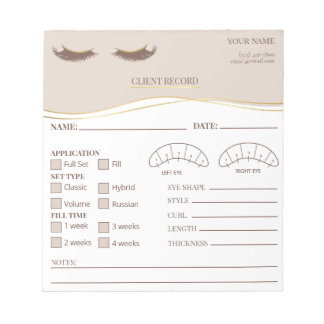 Elegant Eyelash Client Record Form Notepad