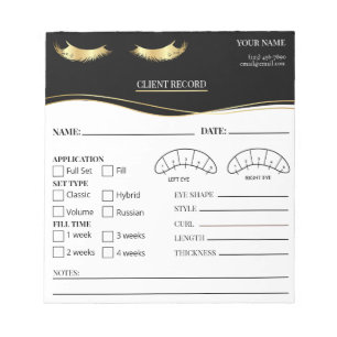Elegant Eyelash Client Record Form Notepad
