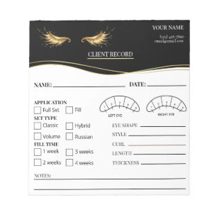 Elegant Eyelash Client Record Form Notepad