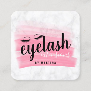 Elegant eyelash extensions marble brushstroke square business card