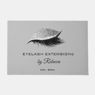 Elegant Eyelash Grey Silver Glitter Salon Business Doormat