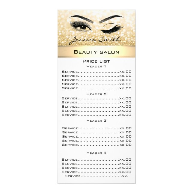 Elegant eyelashes & eyebrow glittery menu card (Front)