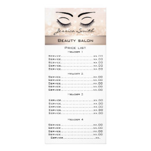 Elegant eyelashes & eyebrow glittery menu card