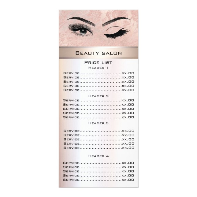 Elegant eyelashes & eyebrows rose gold marble rack card (Front)