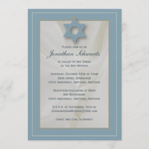 Elegant Fabric Bar Mitzvah Invitation Light Blue