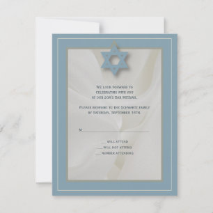 Elegant Fabric Bar Mitzvah Reply Card in Blue