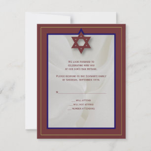 Elegant Fabric Bar Mitzvah Reply in Burgundy RSVP Card