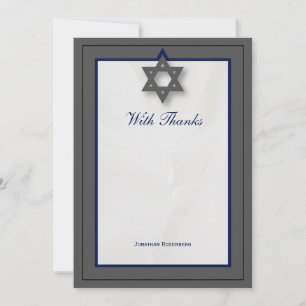 Elegant Fabric Bar Mitzvah Thank You in Grey Card
