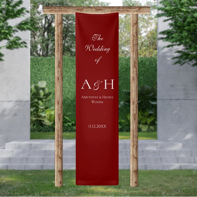 Elegant Fabric Wedding Welcome Banner - Ruby Red (Elegant Red Fabric Wedding Welcome Sign Banners)