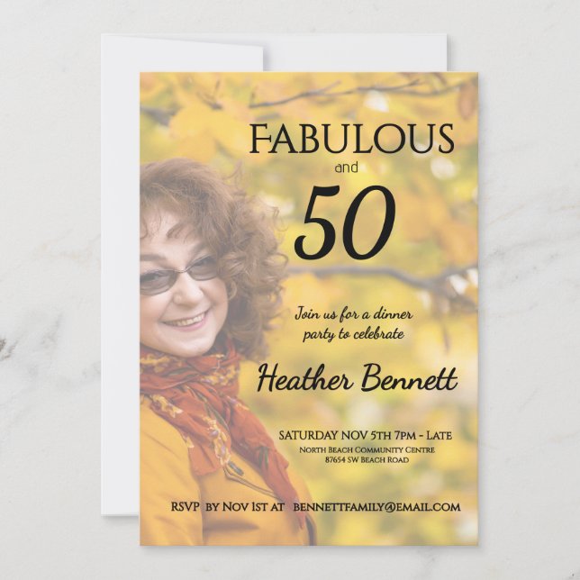 Elegant Fabulous 50Modern Photo Birthday Party  Invitation (Front)