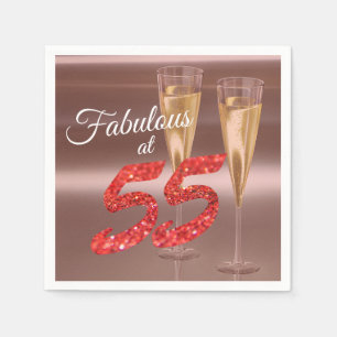 Elegant Fabulous at 55 Birthday Chic Coral Glitter Napkin